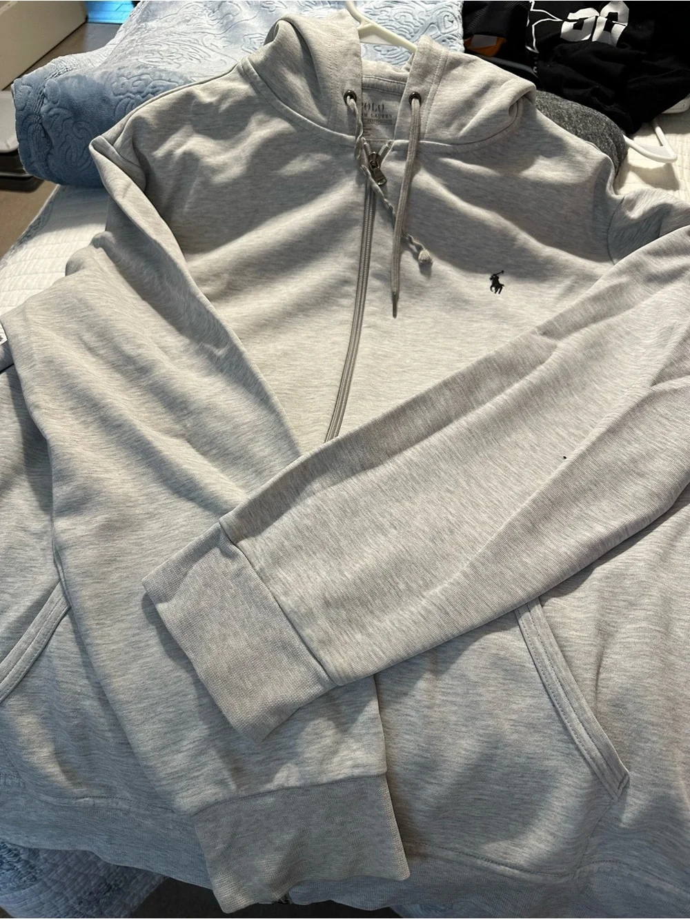 Ralph Lauren Men’s Light Gray Full-Zip Hoodie with Logo